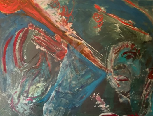 A painting of a couple of musicians AI-generated content may be incorrect.